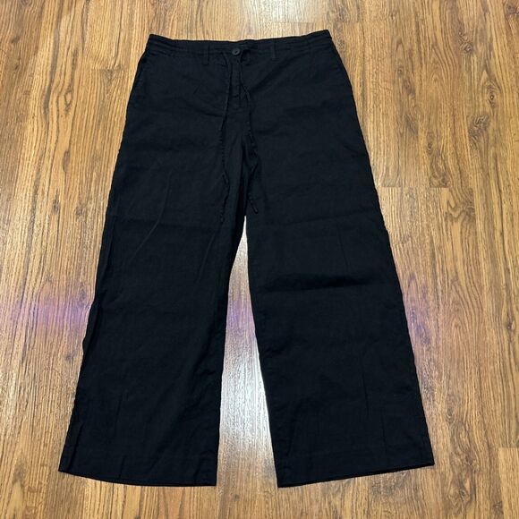 Theory Pants Womens 6 Wide Leg Linen Blend Black Crop Drawstring Pockets - Picture 1 of 6